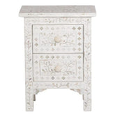 Majestic Inlay 2Dr Bedside Floral MoP - White - Furniture Castle